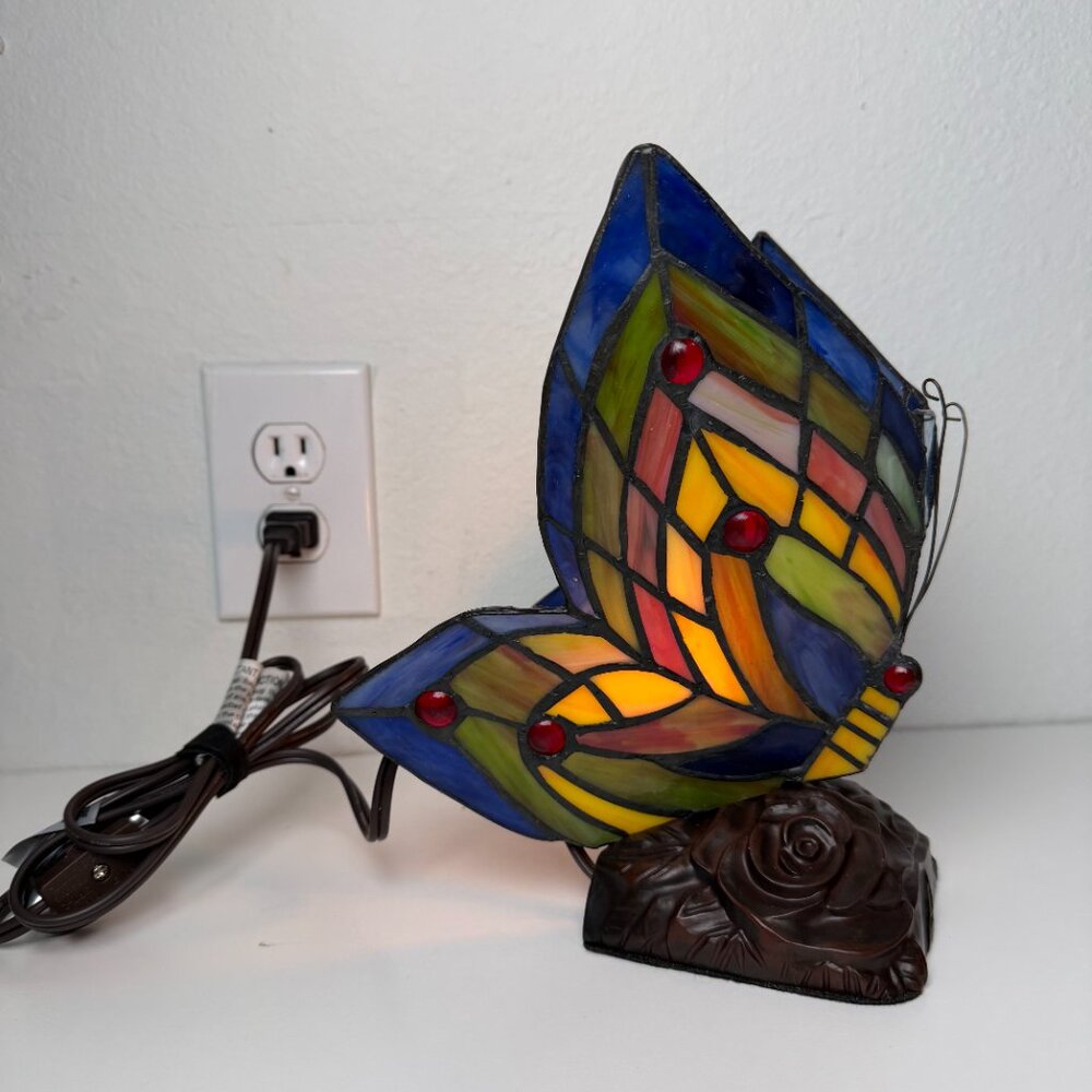 Stained Glass Butterfly Lamp - Tiffany Style Accent Light - Home Decor - Picture 3 of 7